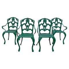 1980s Set of Four Green-Painted Iron Chairs