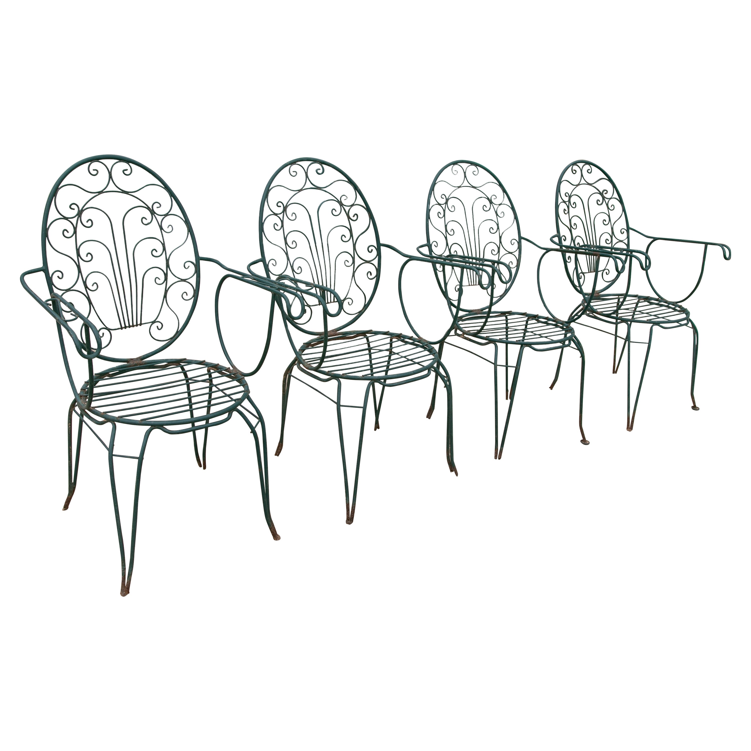 1980s Set of Four Green-Painted Iron Chairs