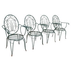 1980s Set of Four Green-Painted Iron Chairs