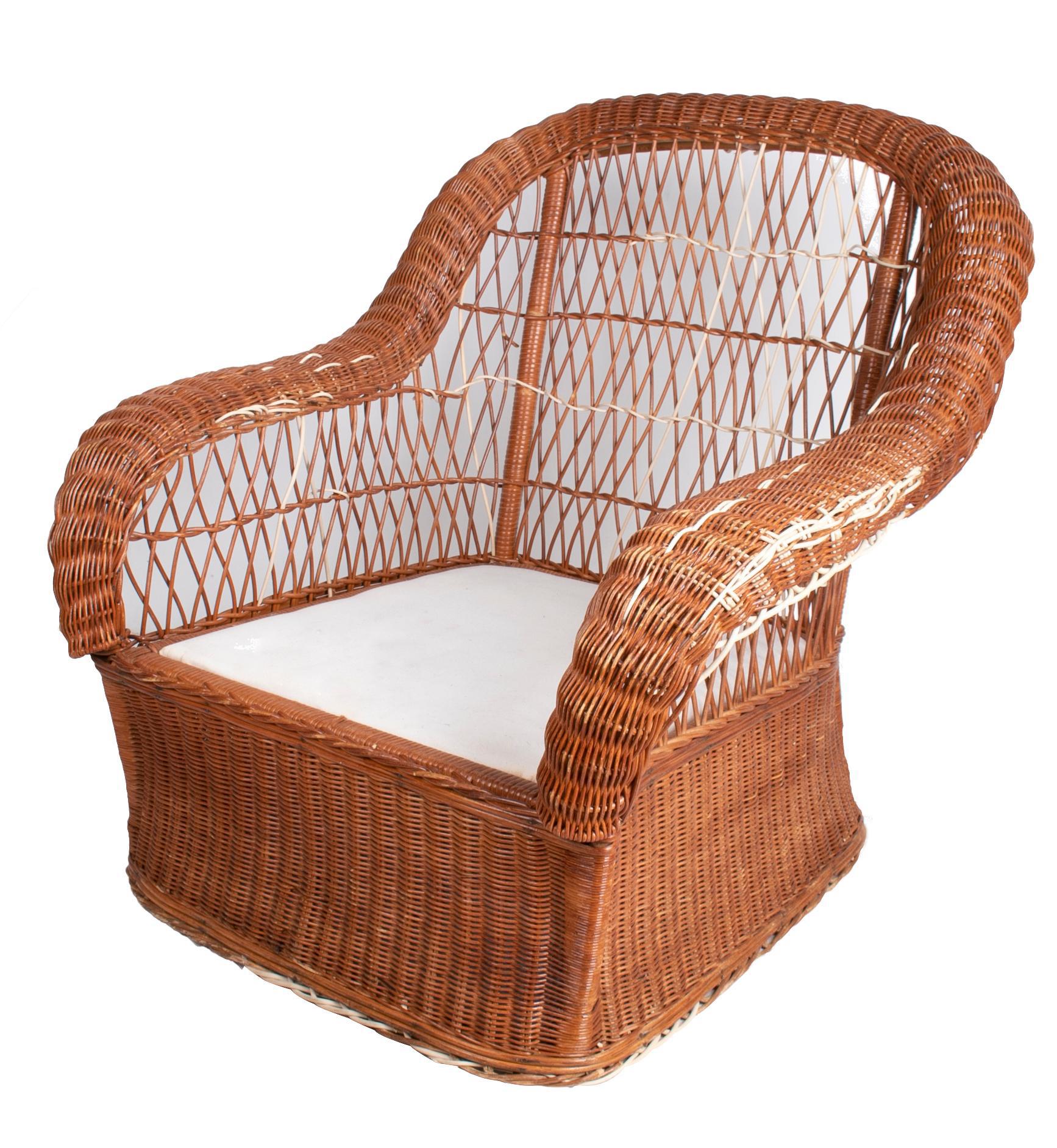 1980s Set of Four Hand Woven Rattan Garden Armchairs In Good Condition In Marbella, ES