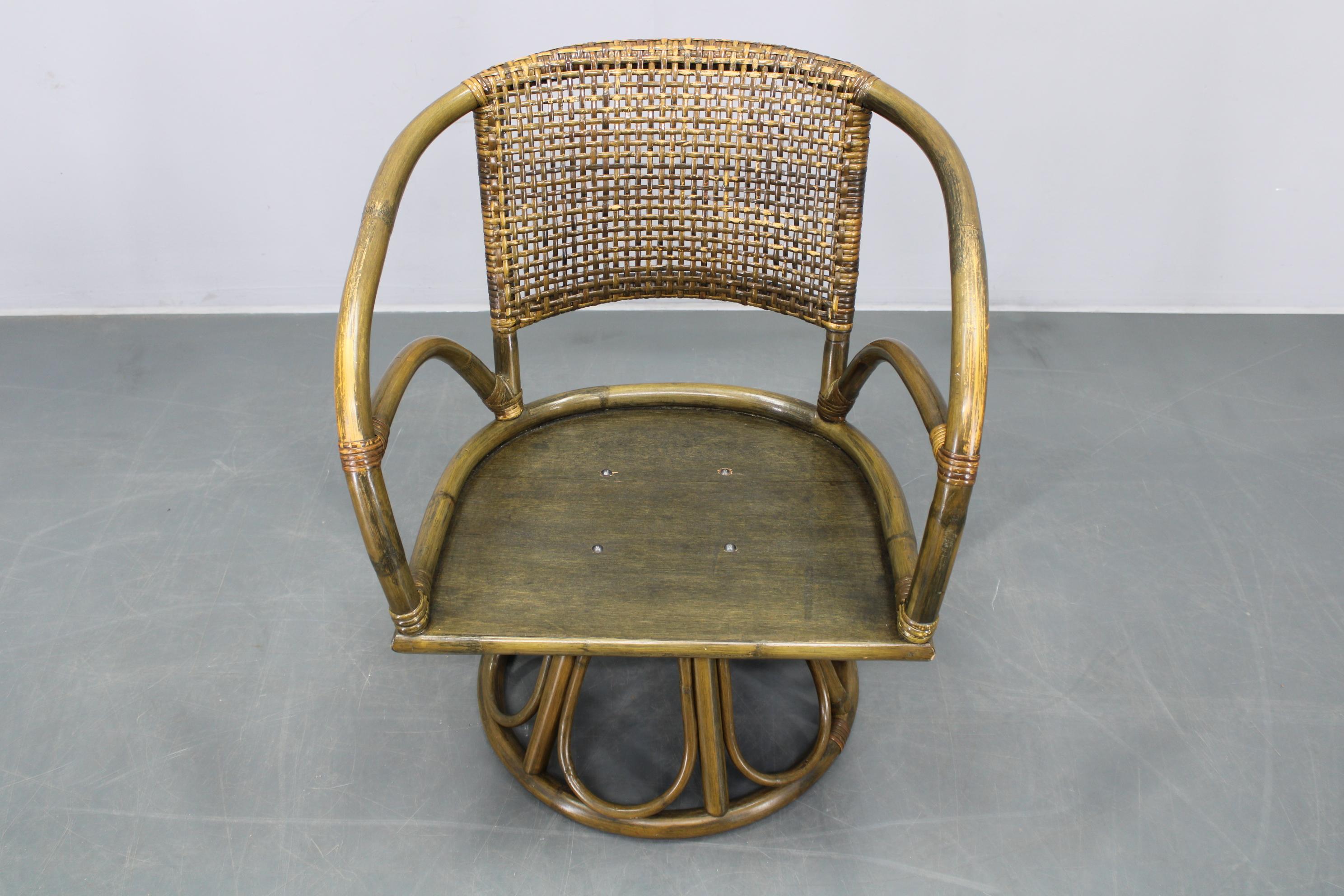 1980er Set aus vier Rattansesseln mit Stoffkissen im Angebot 13