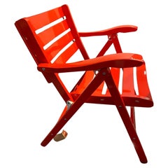 1980s Set of Four Reguitti Style Orange Garden Folding Deck Chairs