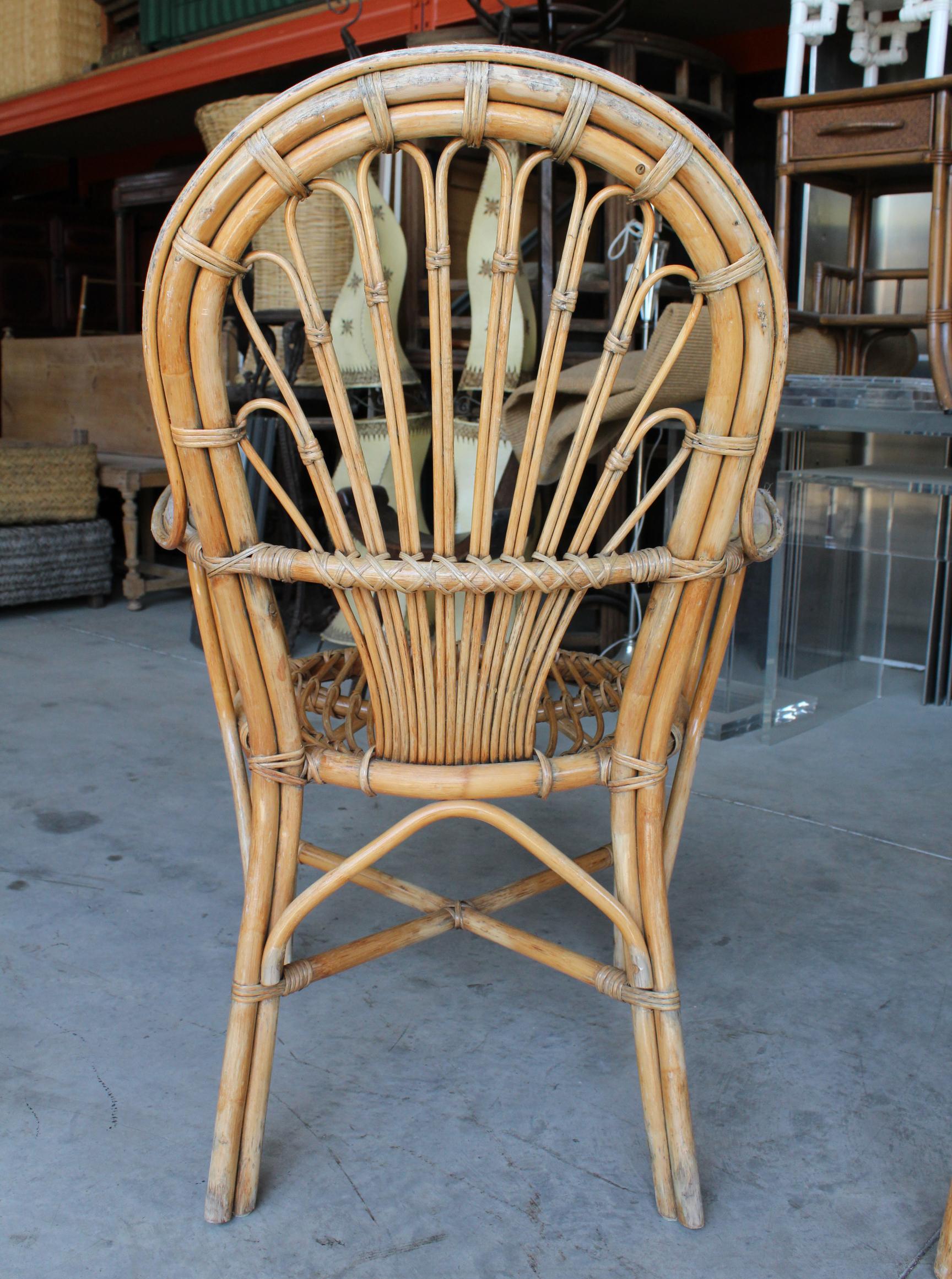 1980s Set of Four Spanish Bamboo and Wood Chairs For Sale 6