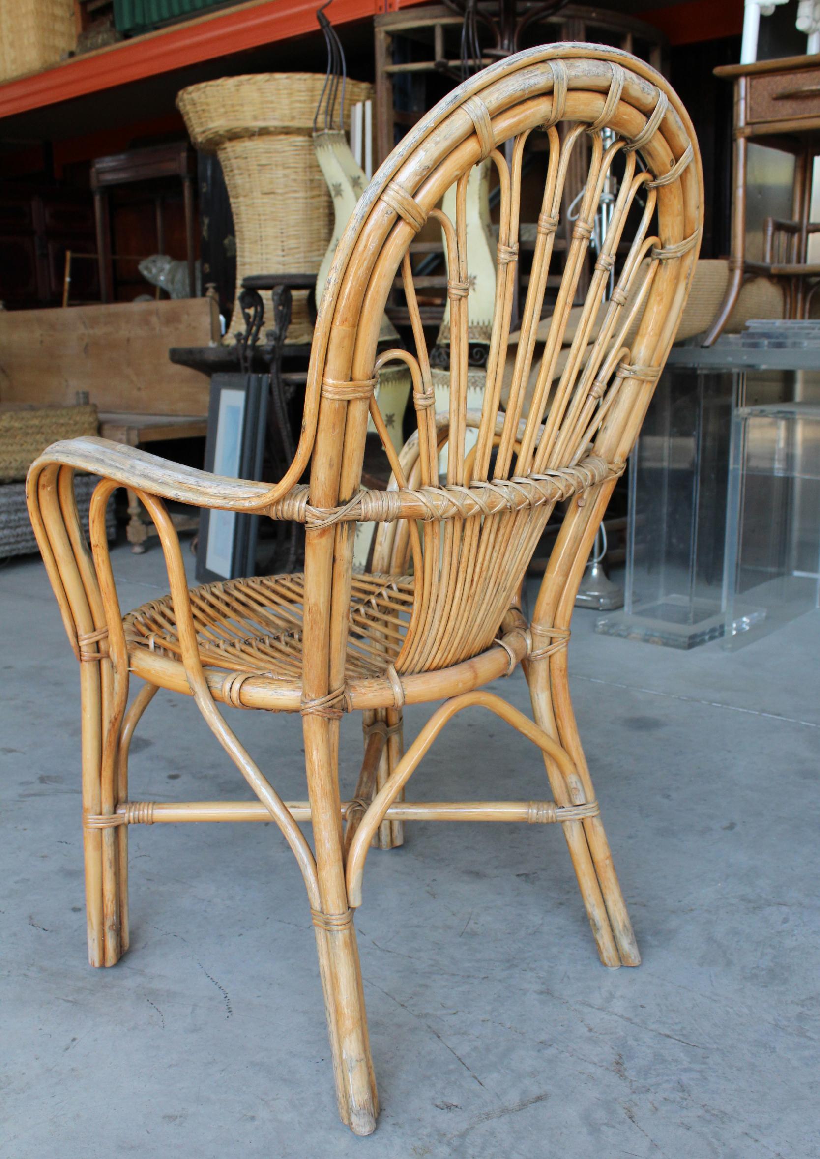 1980s Set of Four Spanish Bamboo and Wood Chairs For Sale 7
