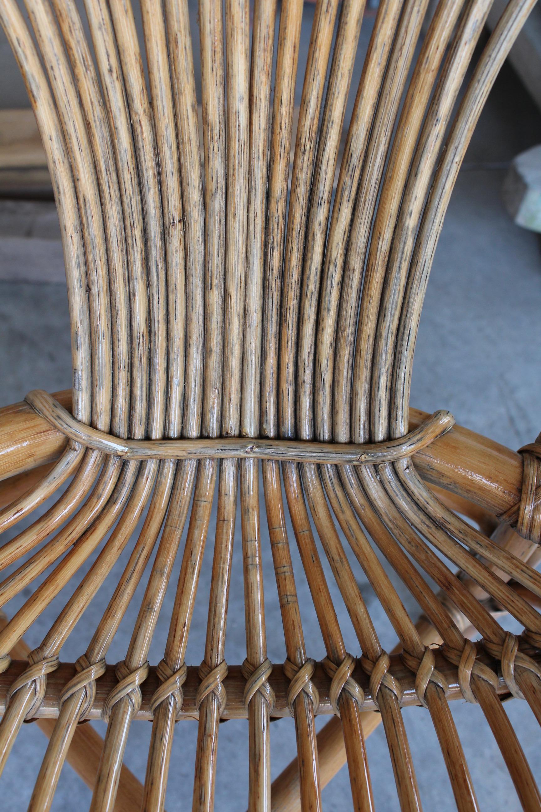 1980s Set of Four Spanish Bamboo and Wood Chairs For Sale 8