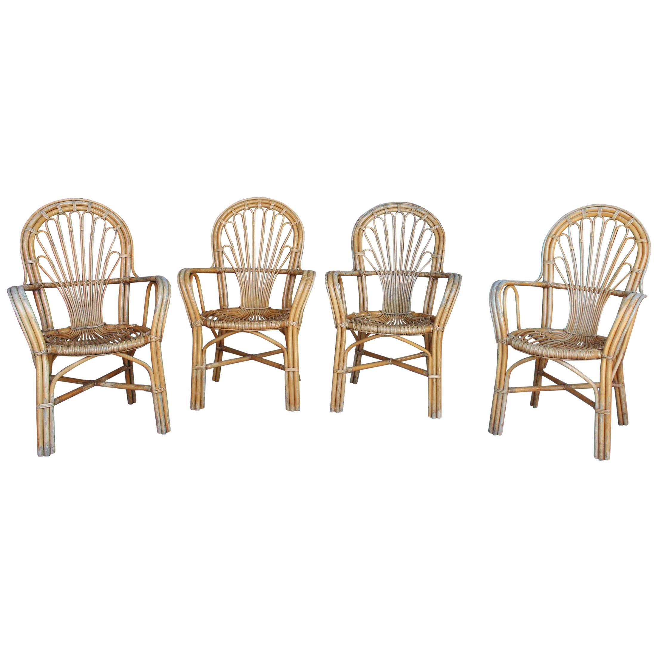Superb Set of Four Bamboo Vintage Chinese Chippendale Chairs and Two