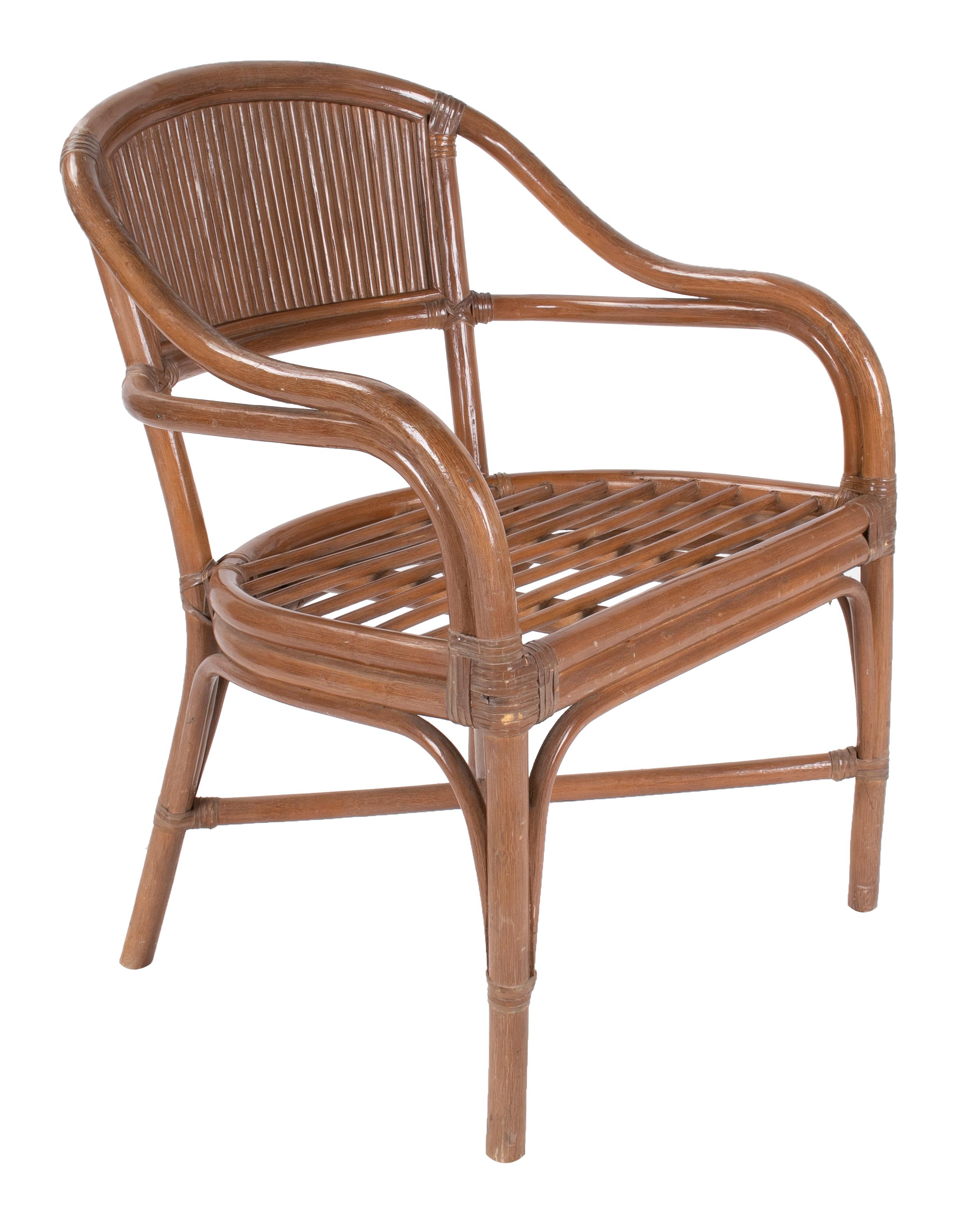1980s set of four Spanish bamboo armchairs.