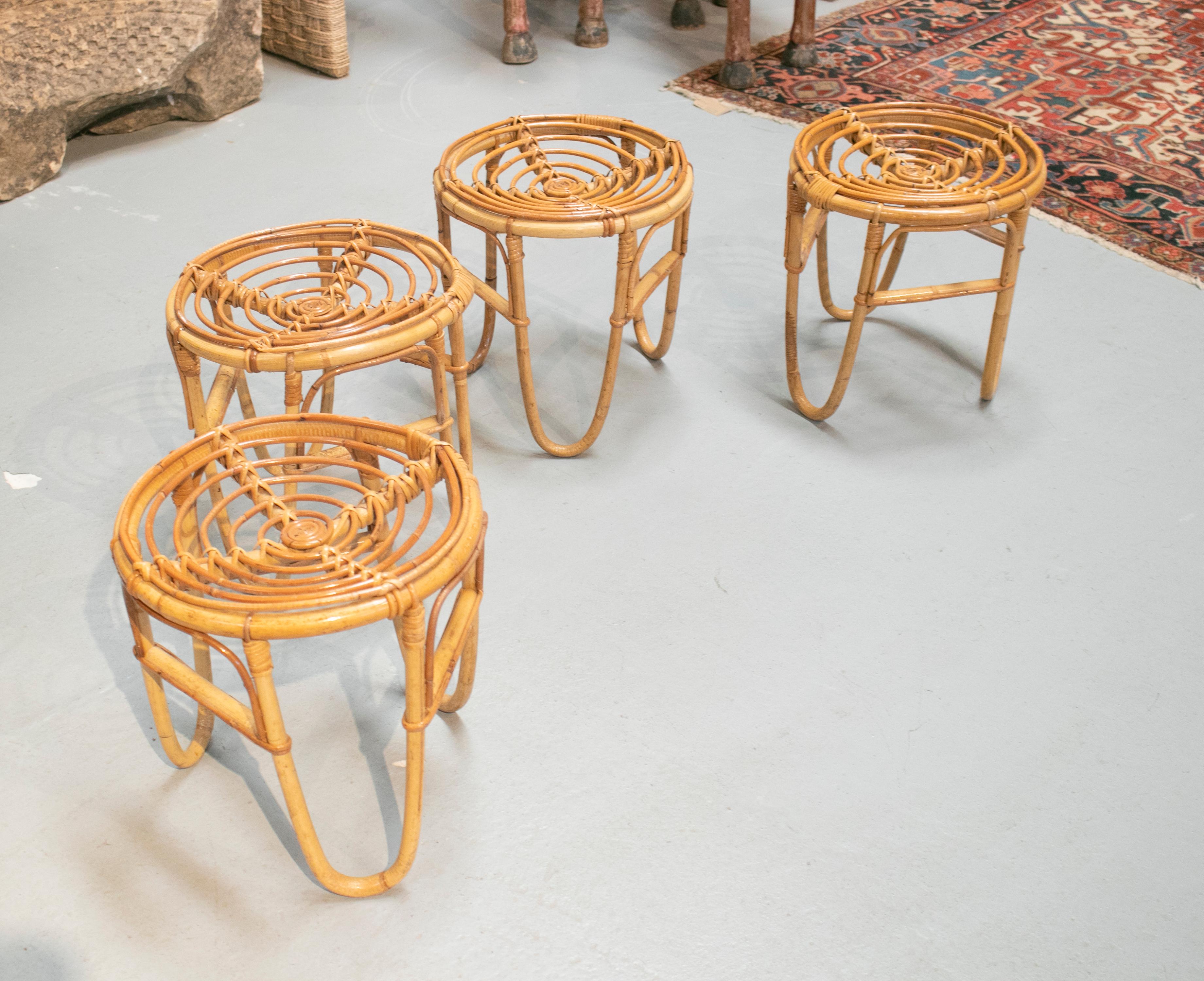1980s Set of Four Spanish Bamboo Stools In Good Condition For Sale In Marbella, ES