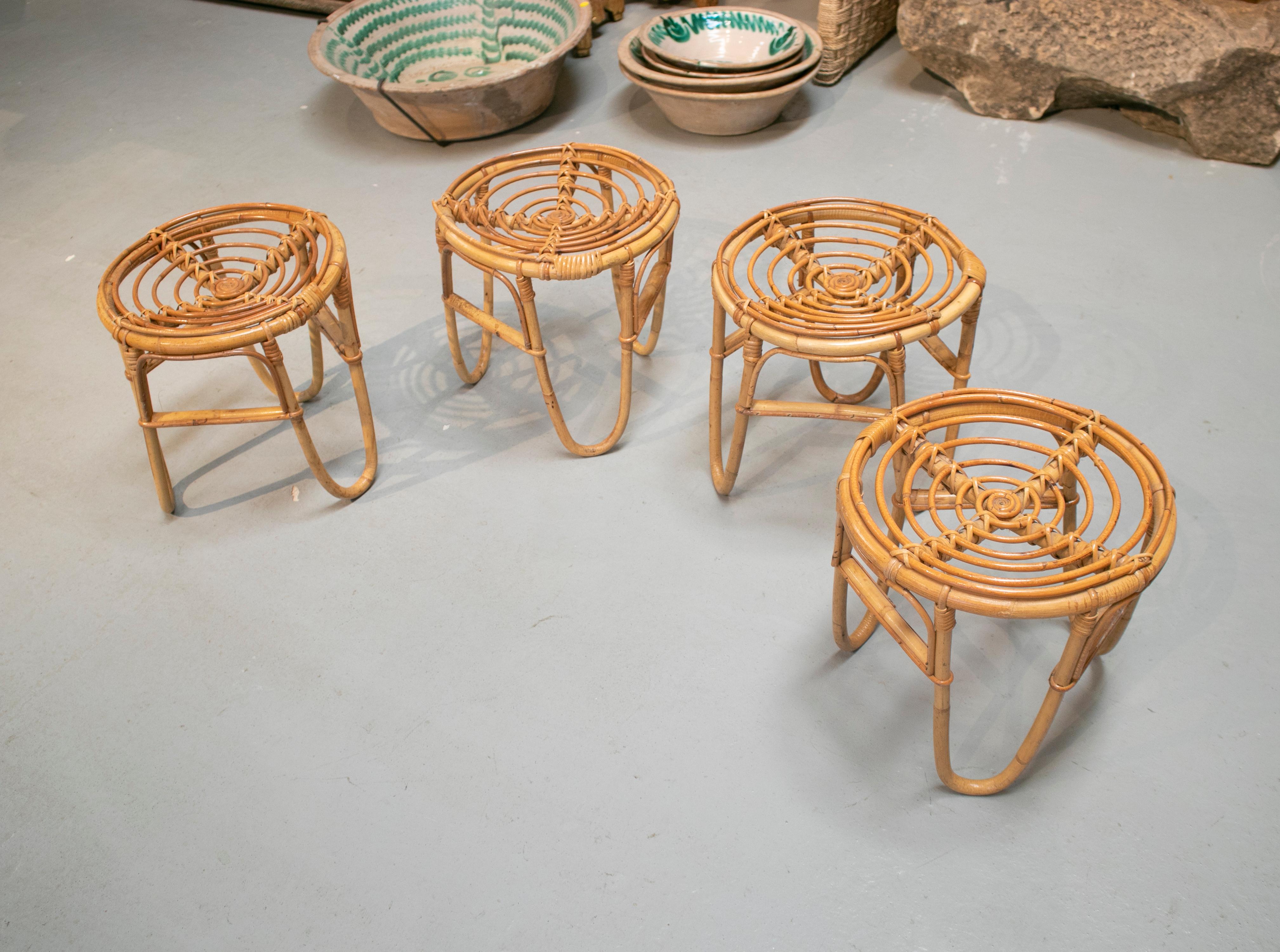 20th Century 1980s Set of Four Spanish Bamboo Stools For Sale