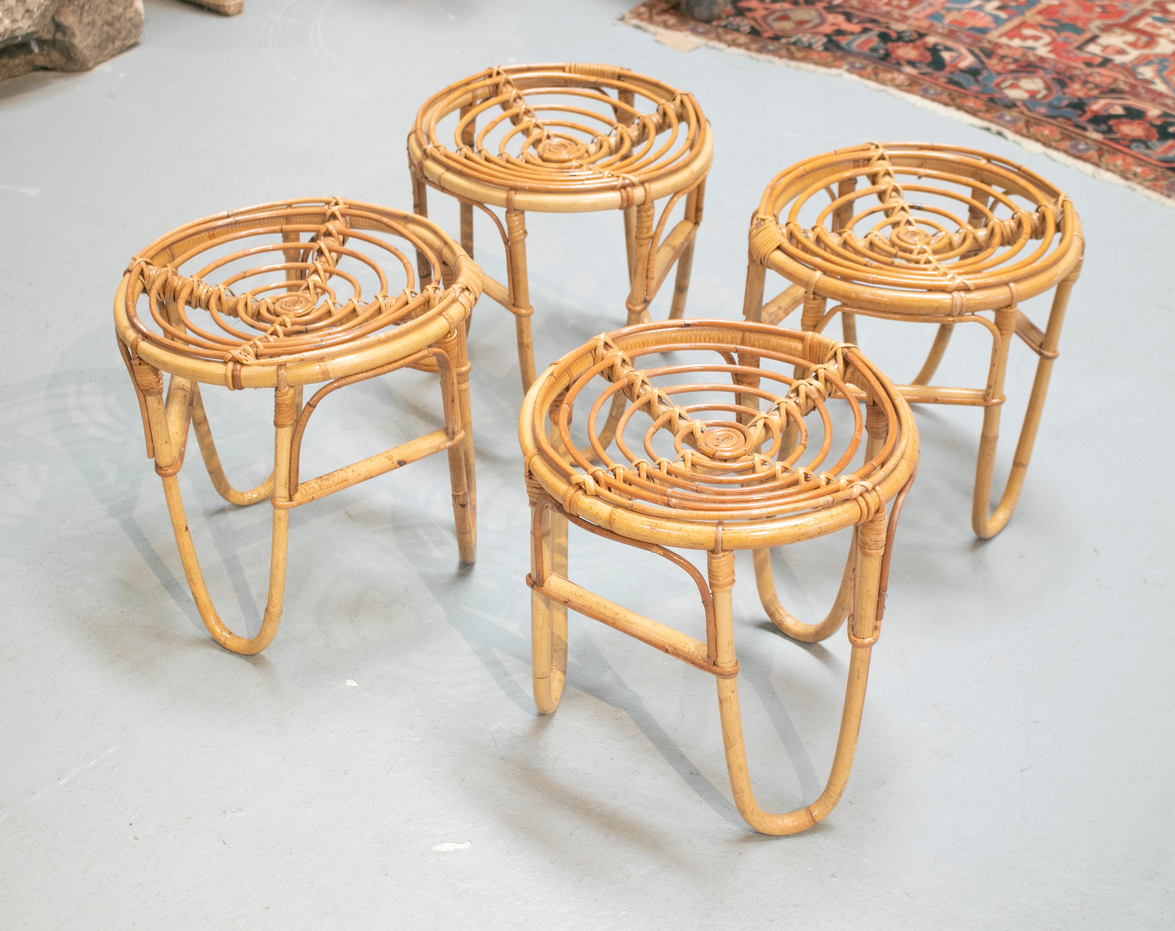 1980s Set of Four Spanish Bamboo Stools For Sale 1