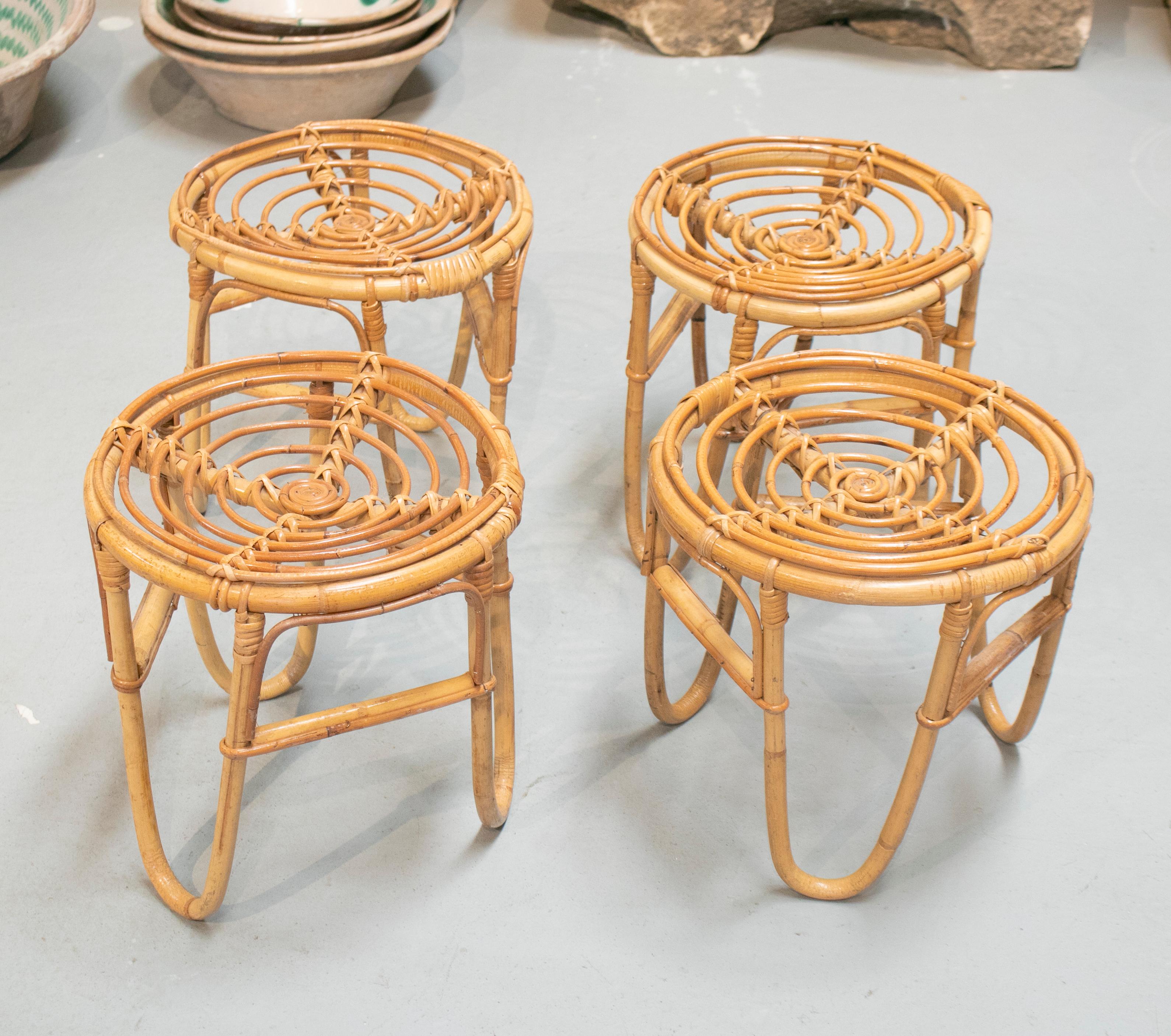 1980s Set of Four Spanish Bamboo Stools For Sale 2