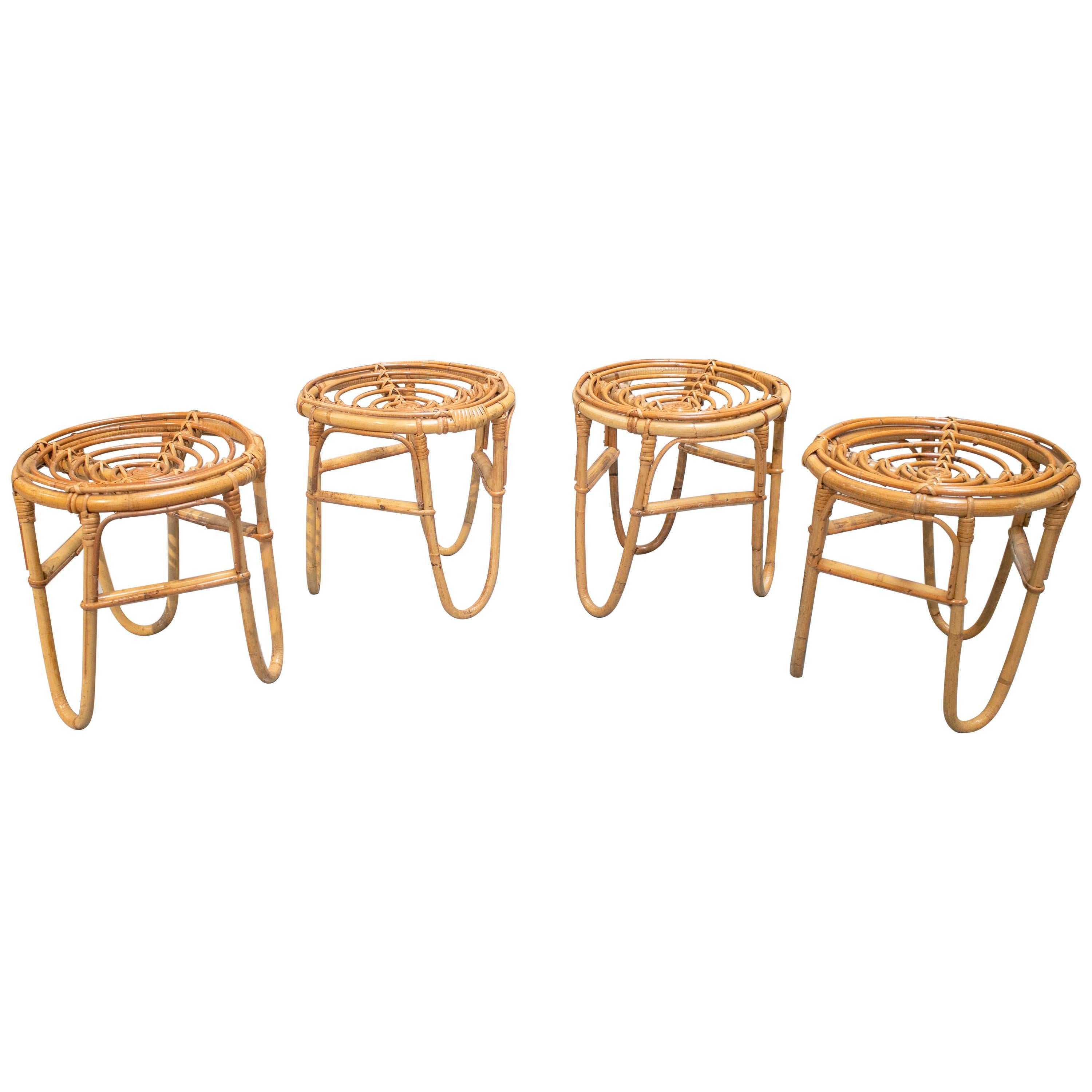 1980s Set of Four Spanish Bamboo Stools