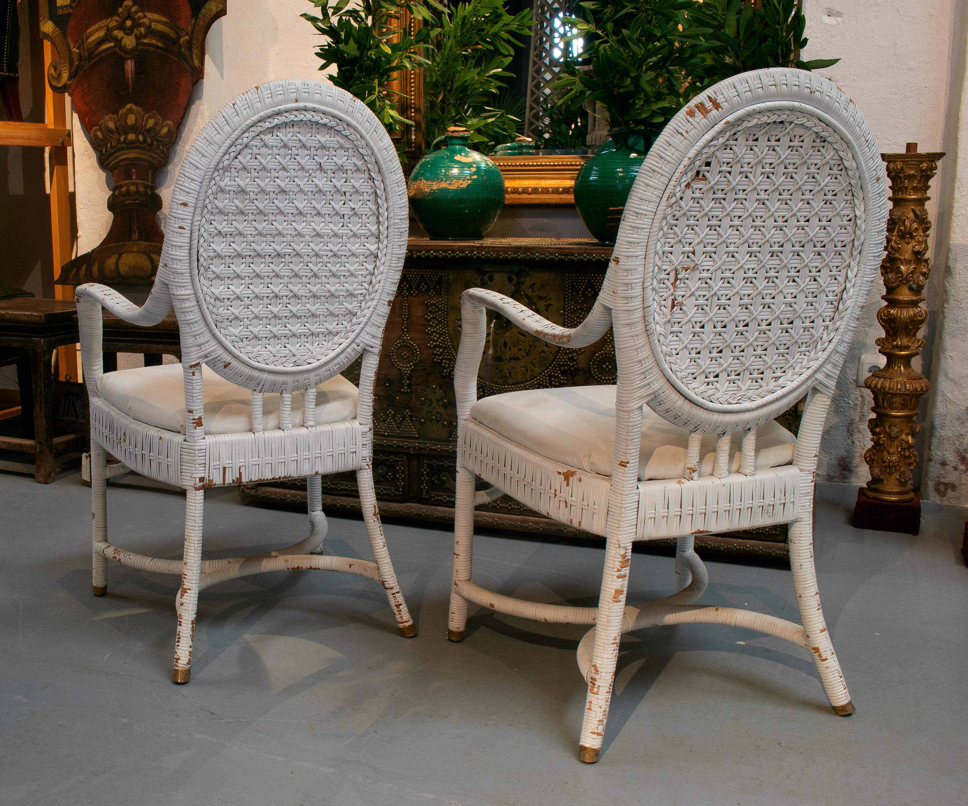 1980s Set of Four Spanish Handmade Wicker Armchairs 3