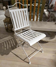 1980s Set of Four White Iron Folding Chairs in French Bistro Style