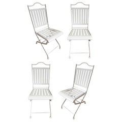1980s Set of Four White Iron Folding Chairs in French Bistro Style