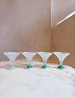 1980s Set of Frosted Gelato Bowls with Green Base