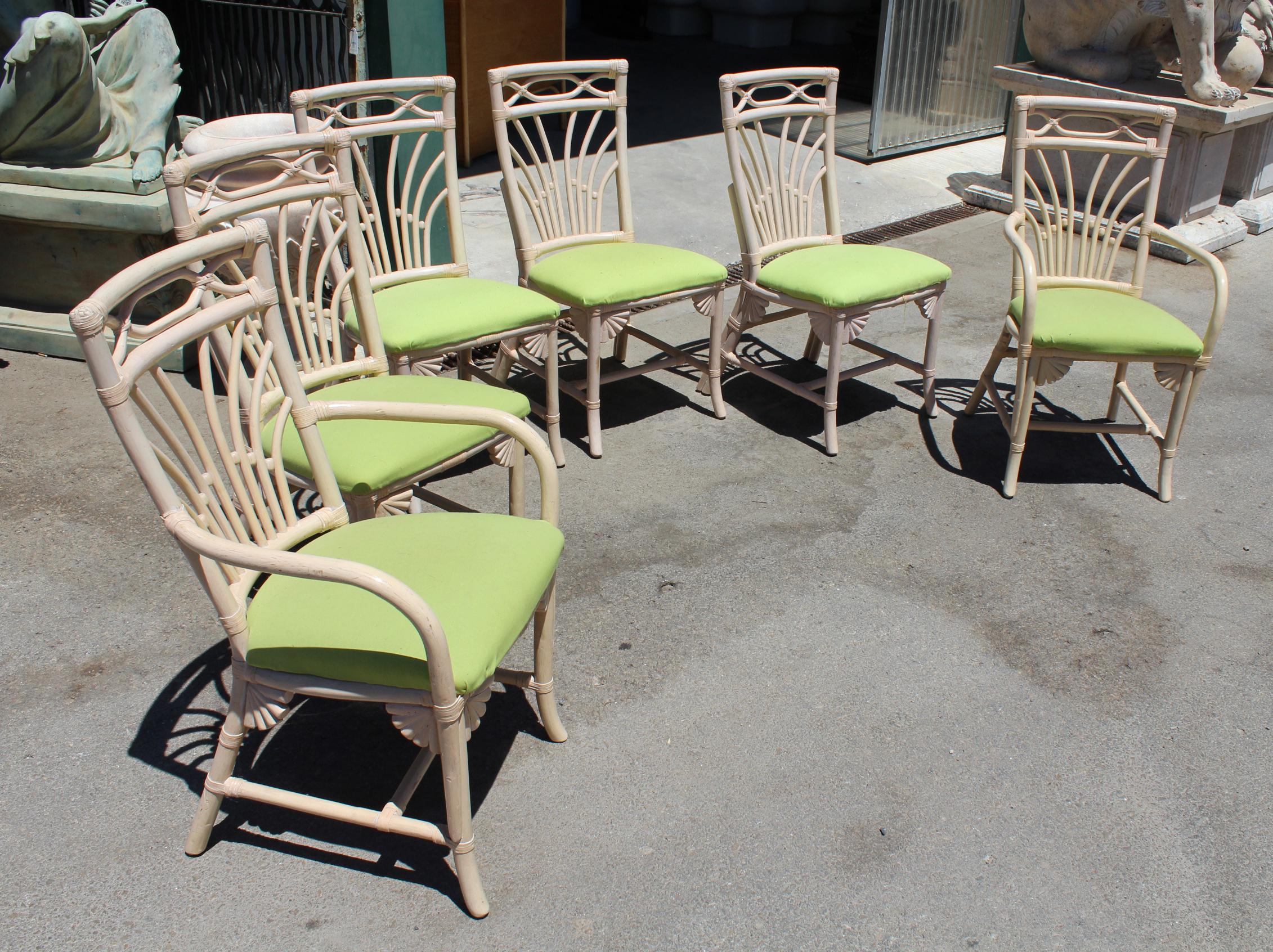 Spanish 1980s Set of Six Bamboo Chairs with Leather Joints
