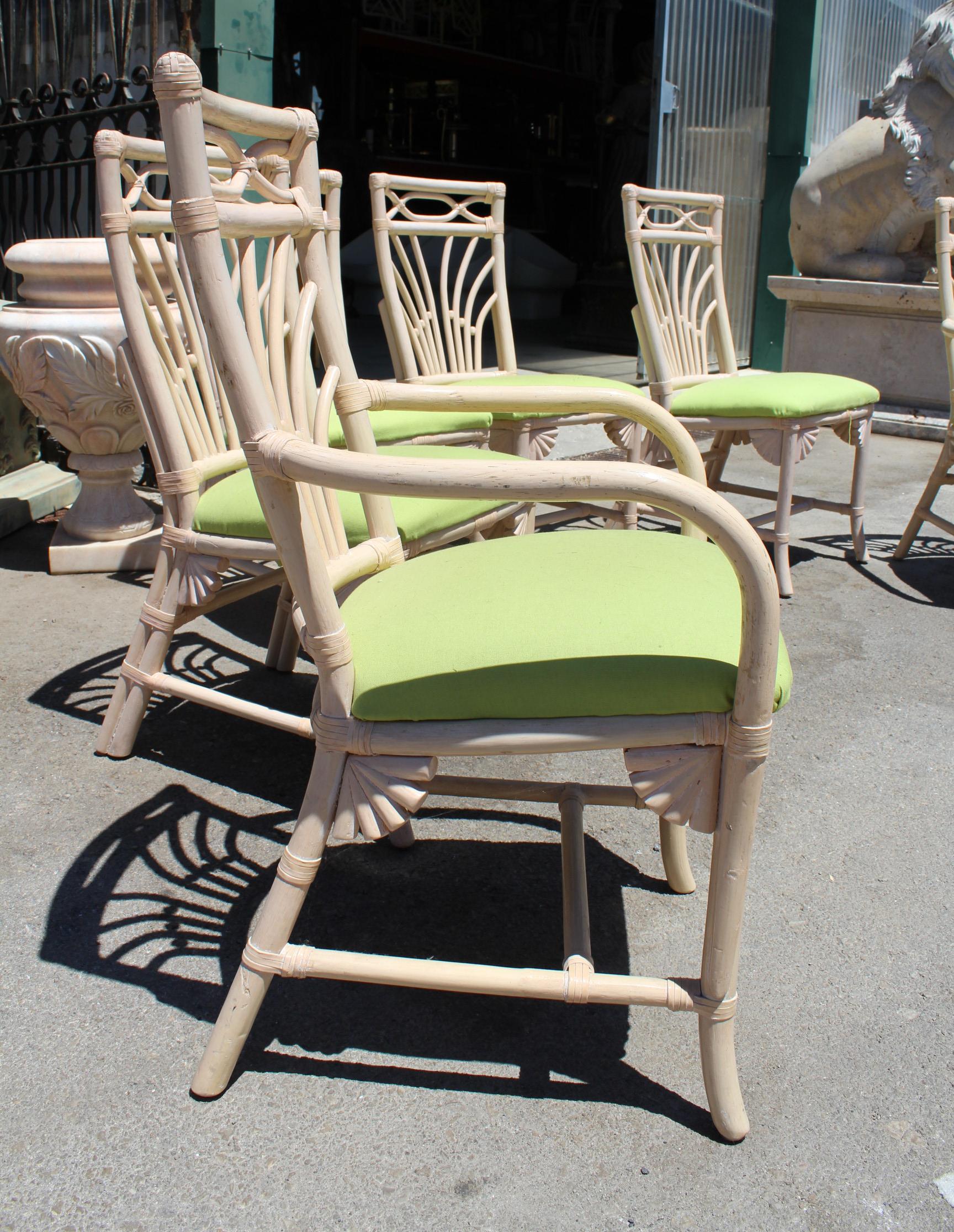 1980s Set of Six Bamboo Chairs with Leather Joints In Good Condition In Marbella, ES