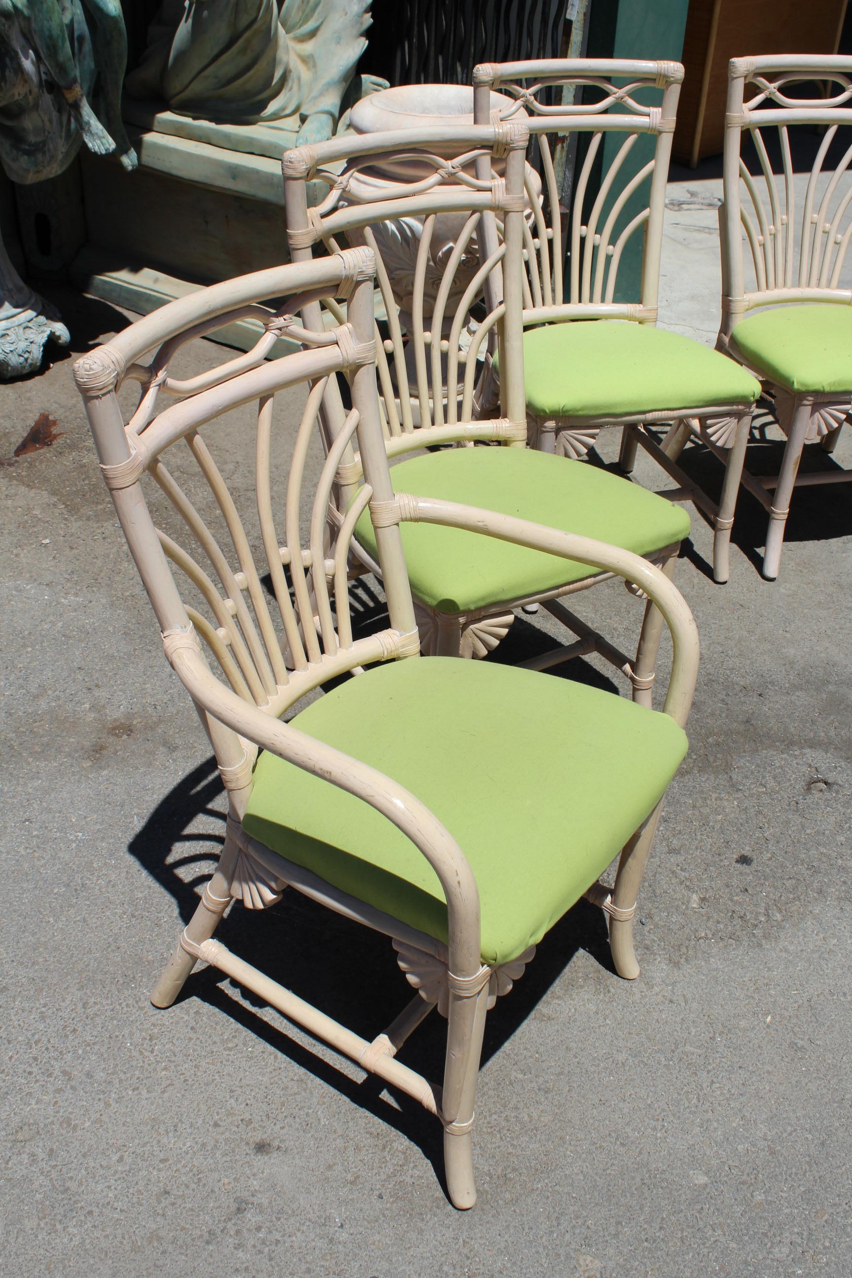 20th Century 1980s Set of Six Bamboo Chairs with Leather Joints