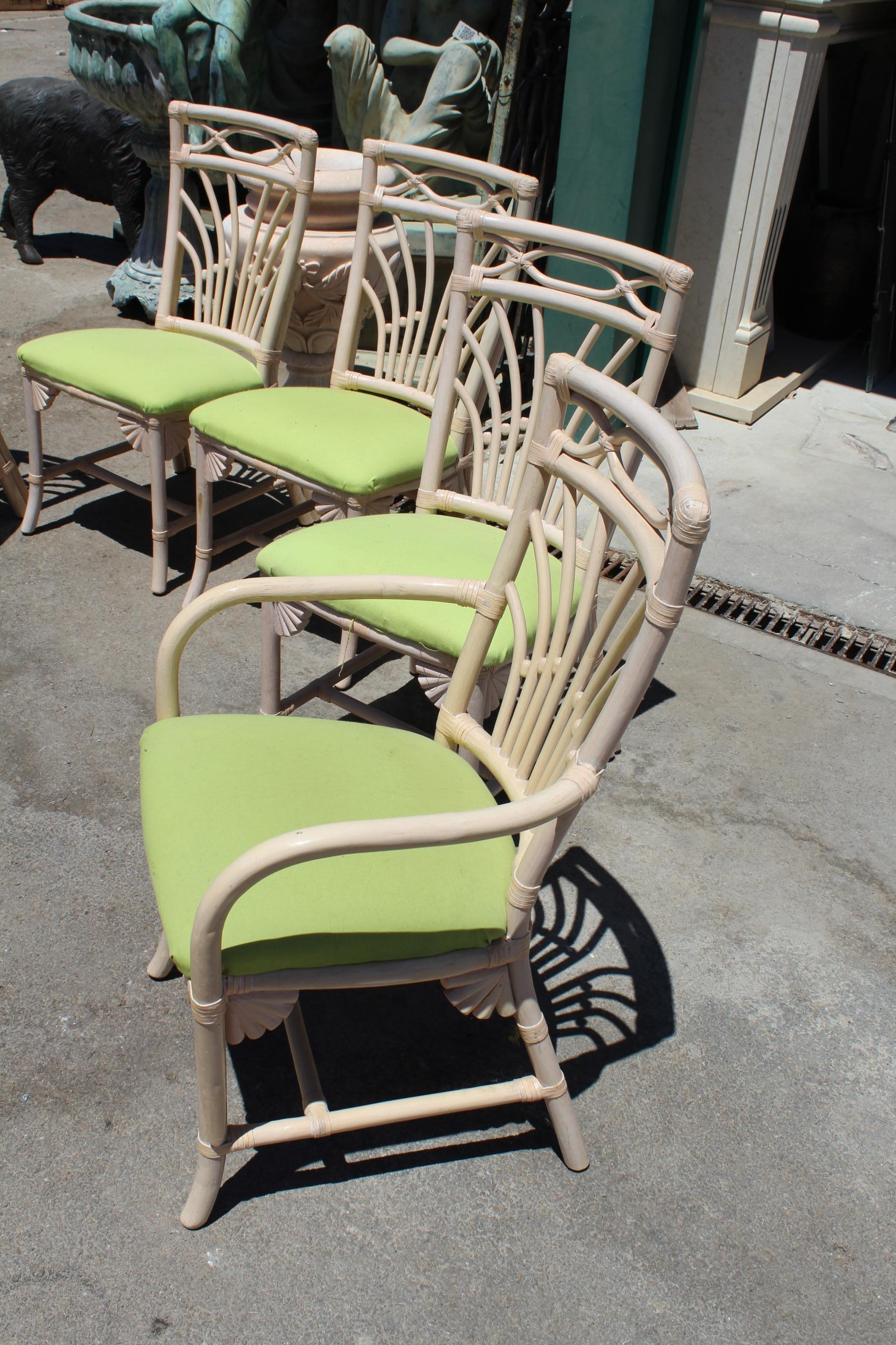 1980s Set of Six Bamboo Chairs with Leather Joints 1