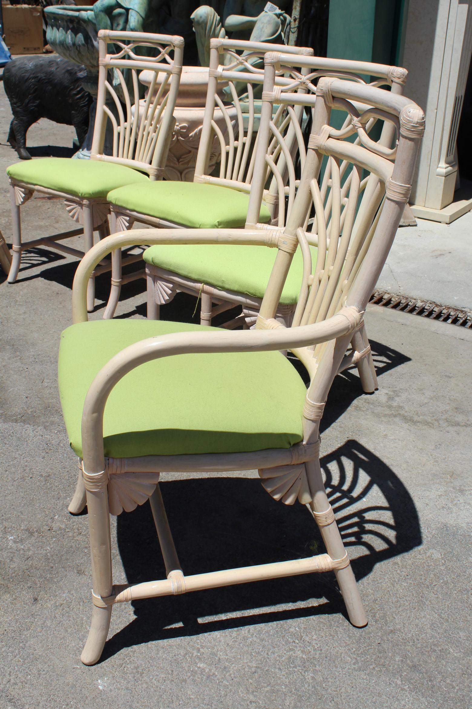 1980s Set of Six Bamboo Chairs with Leather Joints 2