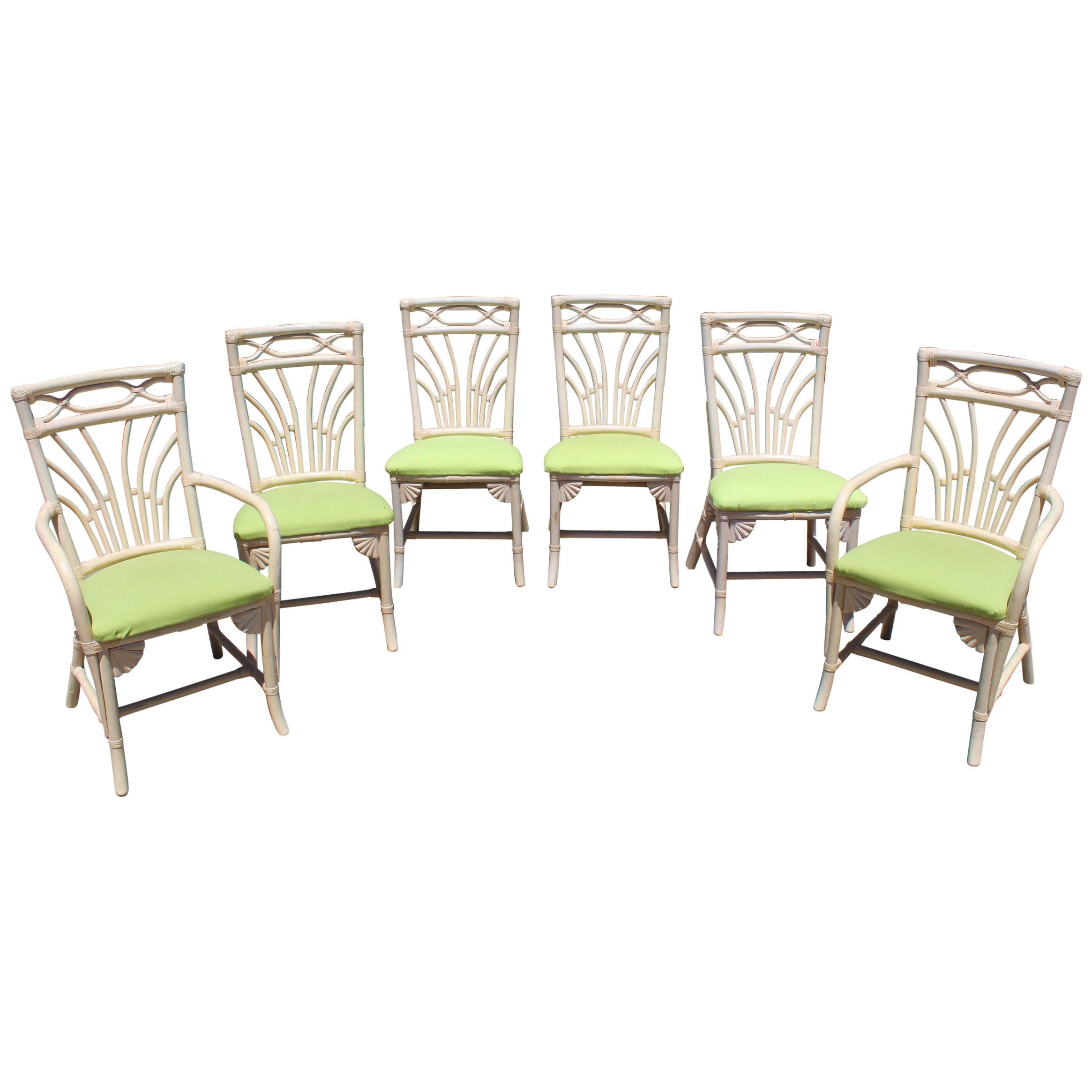 1980s Set of Six Bamboo Chairs with Leather Joints