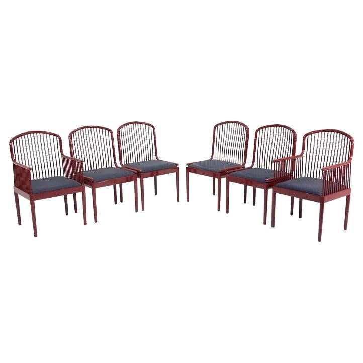 1980er Set von sechs Davis Allen Andover Stühlen für Stendig, rot lackiert im Angebot