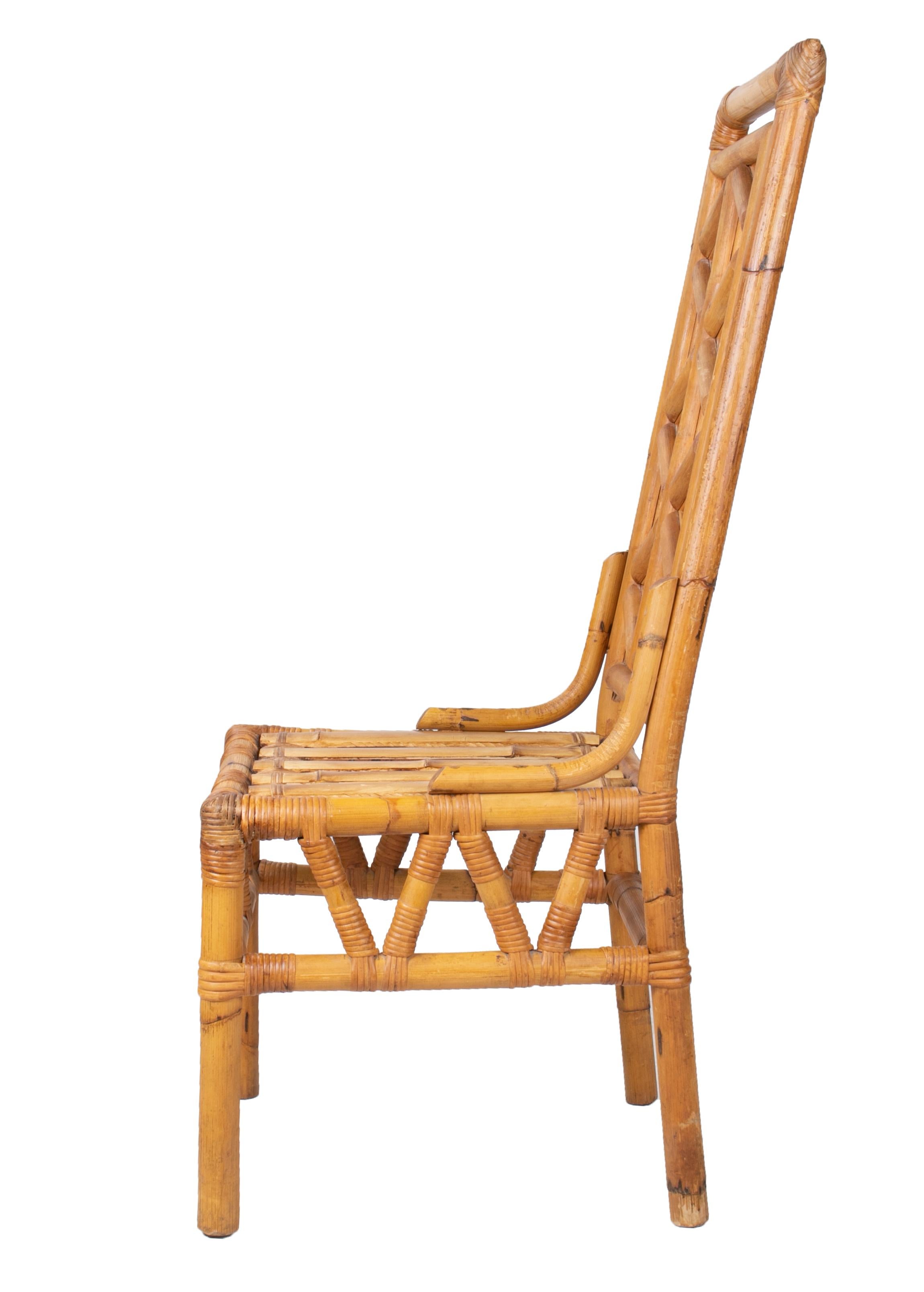 1980s set of six Spanish bamboo chairs.