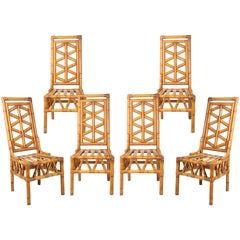 1980s Set of Six Spanish Bamboo Chairs