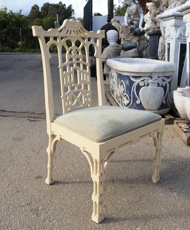 1980s Set Of Six Spanish White Lacquer Oriental Chinoiserie Pagoda