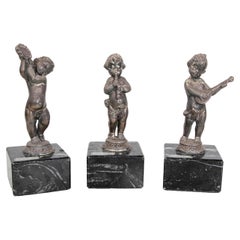 1980s Set of Three Children Musicians in Silver with Marble Base