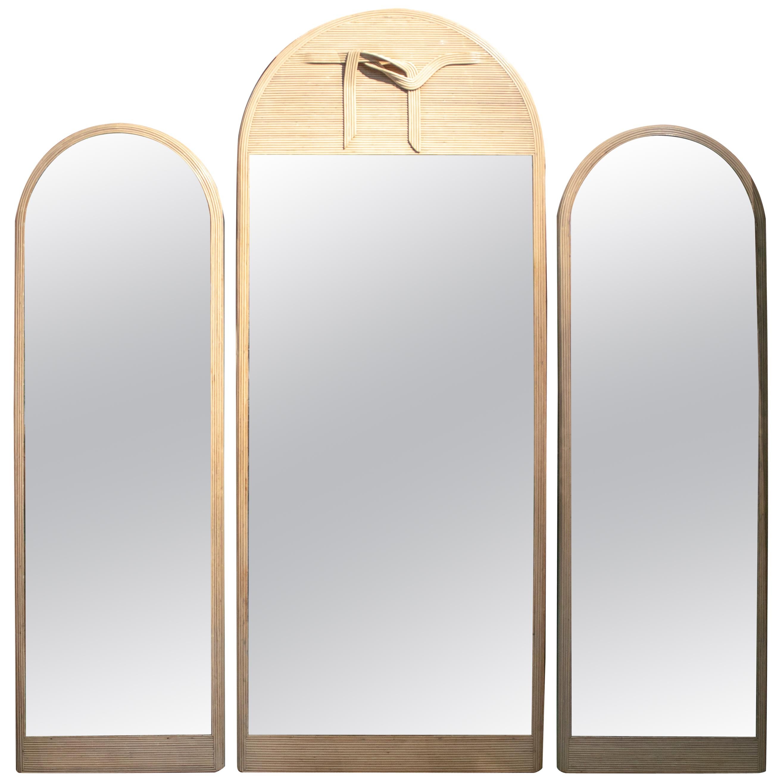 1980s Set of Three Designer Bamboo Mirrors