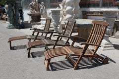 1980s Set of Three English Teak Wood Loungers