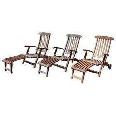 1980s Set of Three English Teak Wood Loungers
