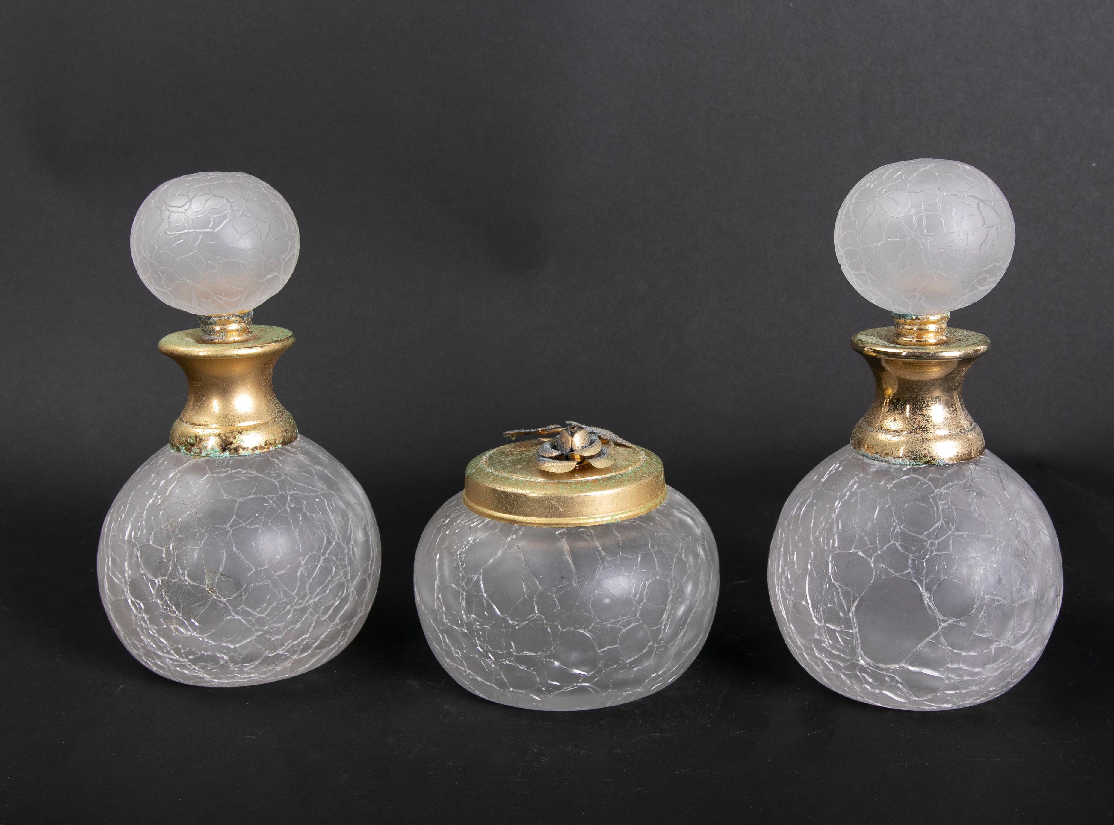 1980s Set of Three Opaque Glass Jars with Metal Lid.