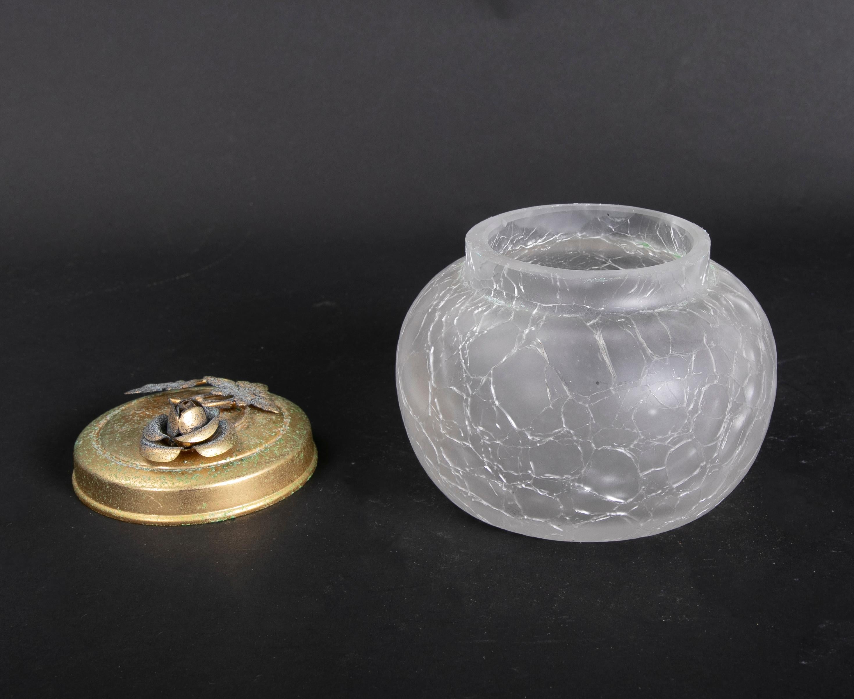 Italian 1980s Set of Three Opaque Glass Jars with Metal Lid For Sale