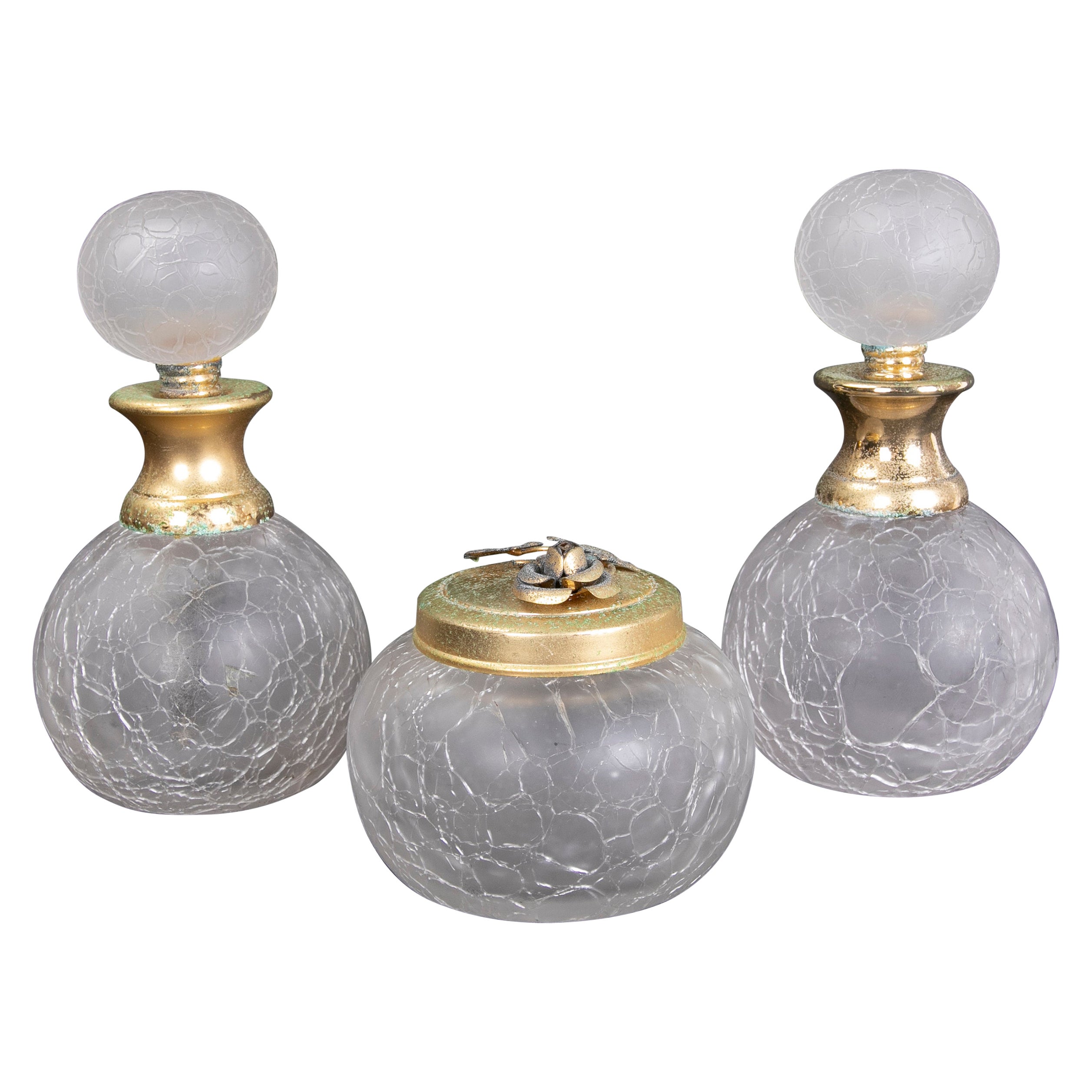 1980s Set of Three Opaque Glass Jars with Metal Lid For Sale