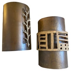 Vintage 1980s Set of Two Brutalist Iron Italian Design Wall Sconces
