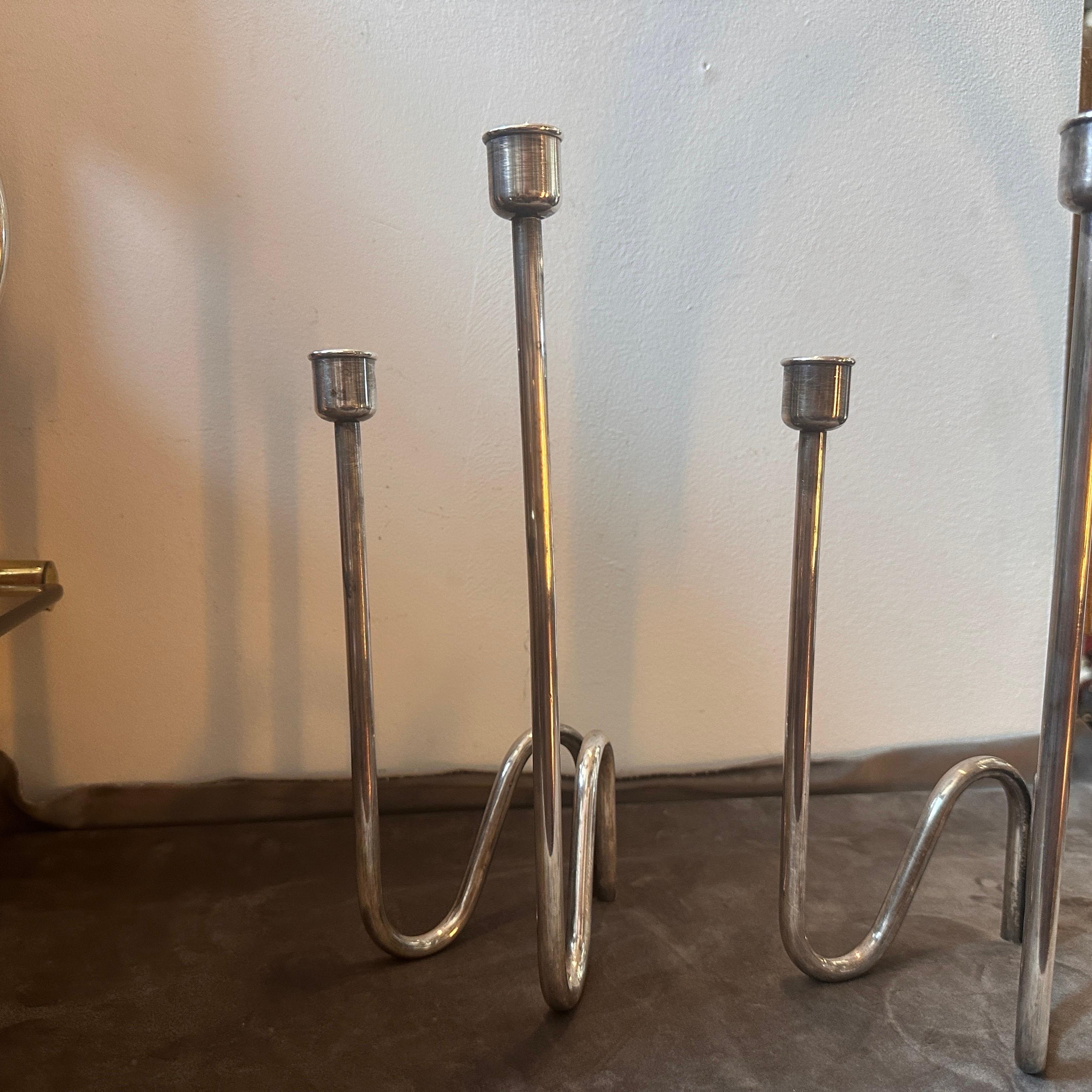 1980s Set of Two Iconic Lino Sabattini Minimalist Silver Plated Candelabras For Sale 7