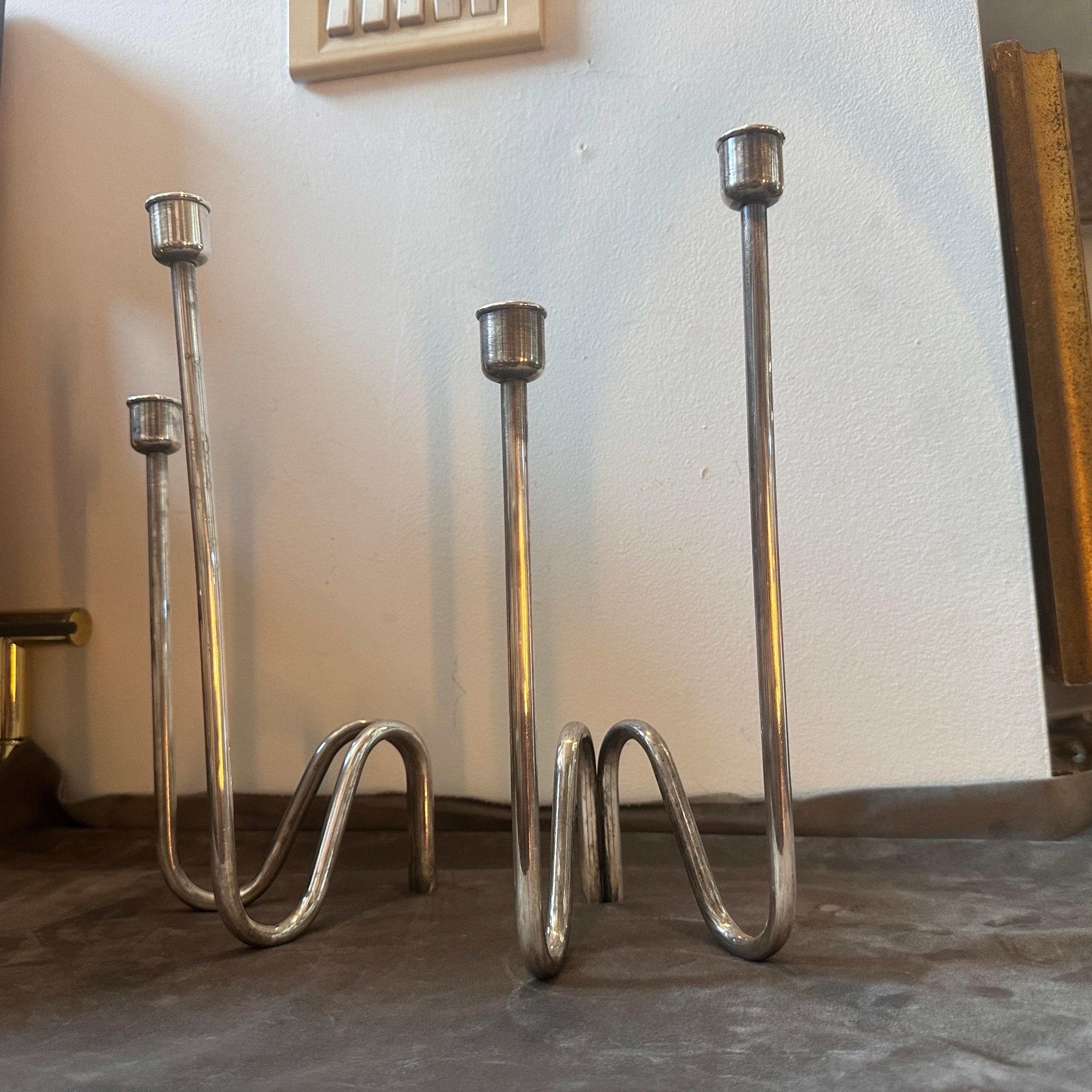 1980s Set of Two Iconic Lino Sabattini Minimalist Silver Plated Candelabras For Sale 3