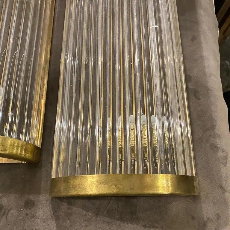 Two Sciolari Style Mid-Century Modern Brass and Glass Italian Wall Sconces For Sale 7