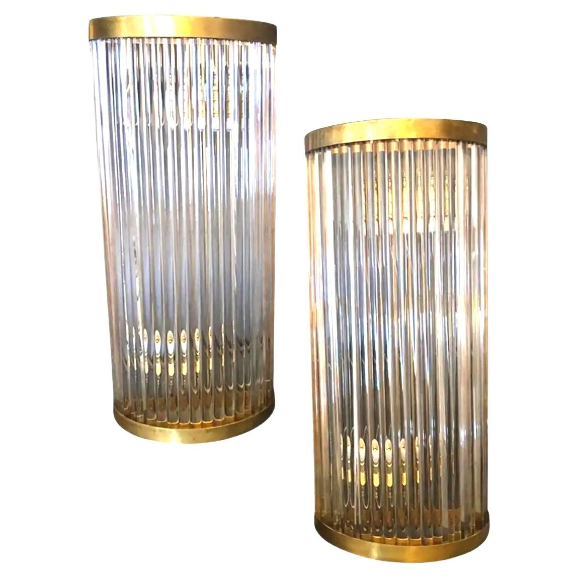 Two Sciolari Style Mid-Century Modern Brass and Glass Italian Wall Sconces For Sale 8
