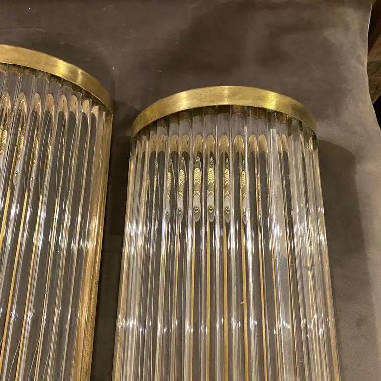 Two Sciolari Style Mid-Century Modern Brass and Glass Italian Wall Sconces For Sale 1
