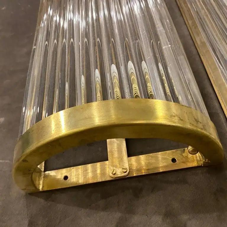 Two Sciolari Style Mid-Century Modern Brass and Glass Italian Wall Sconces For Sale 3