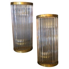 1980s Set of Two Mid-Century Modern Brass and Glass Italian Wall Sconces