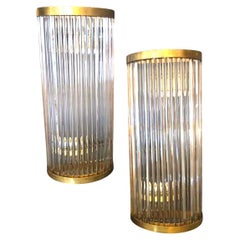 Two Sciolari Style Mid-Century Modern Brass and Glass Italian Wall Sconces