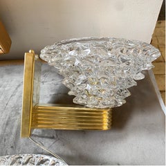 1980 Two Barovier Style Mid-Century Modern Rostrato Murano Glass Wall Sconces