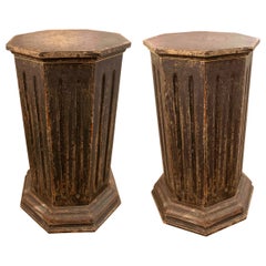 1980s Set of Two Pair of Antique Octagonal Pedestals in Darkened Wood