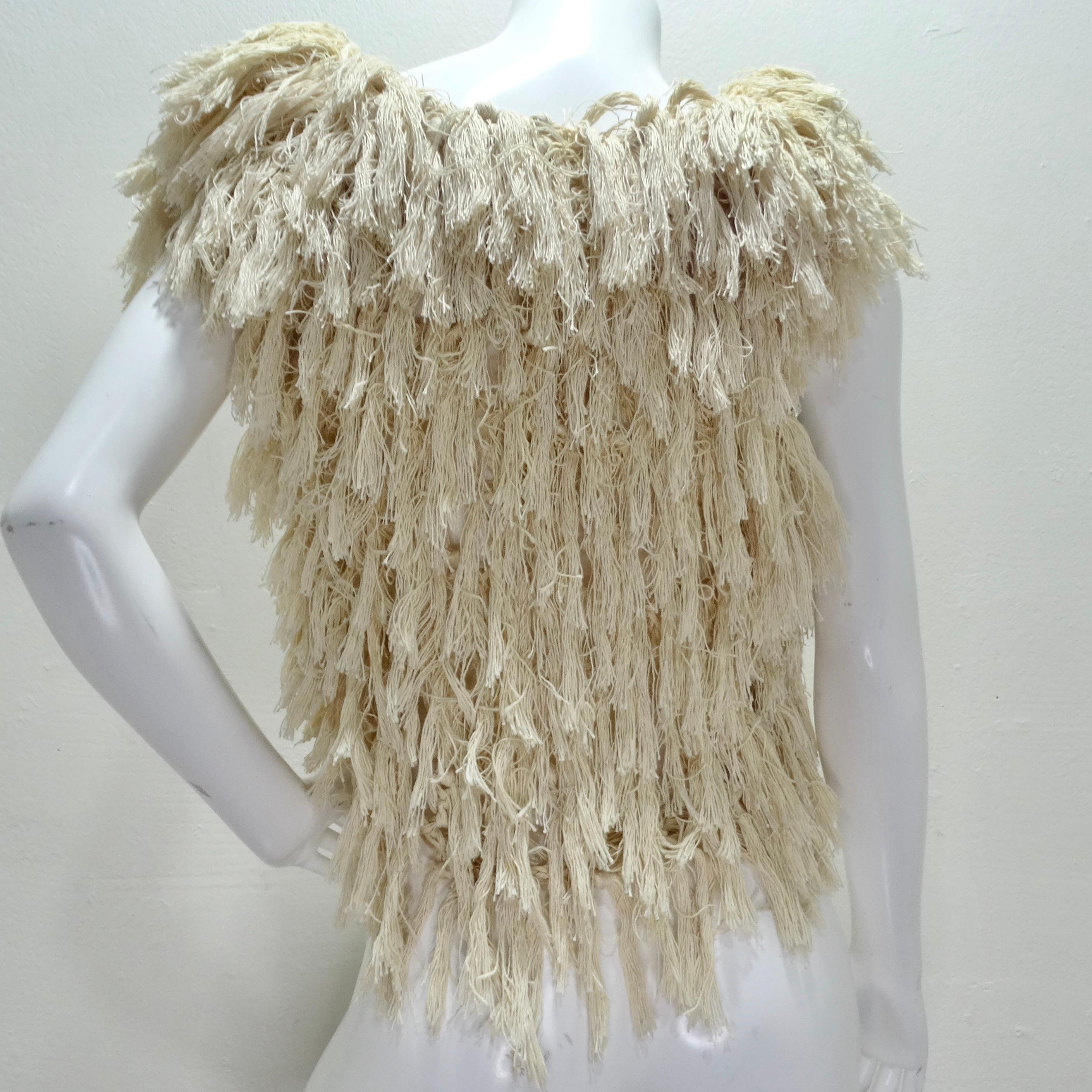 1980s Shaggy Fringe Knit Top For Sale 1