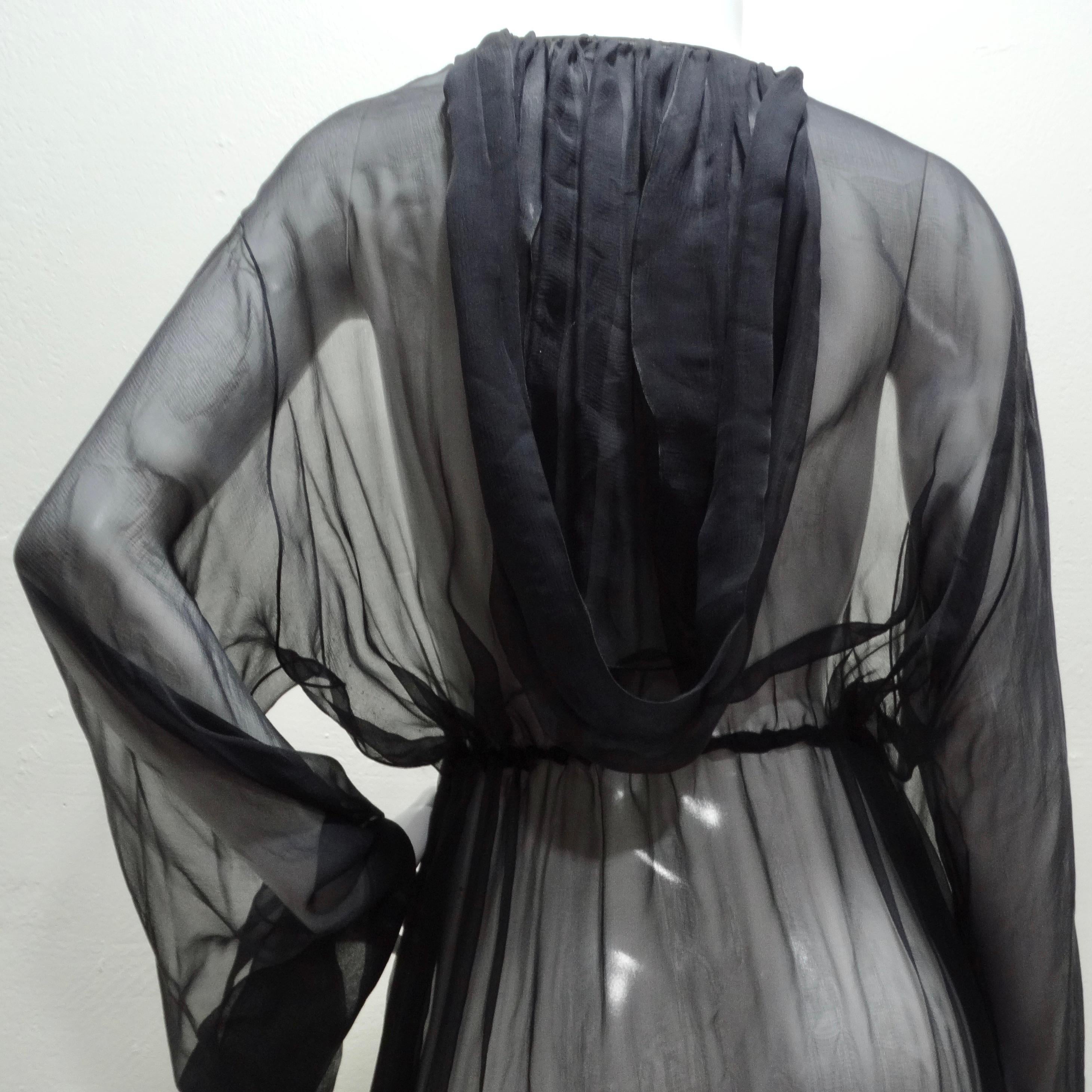 1980s Sheer Silk Hooded Robe For Sale 1